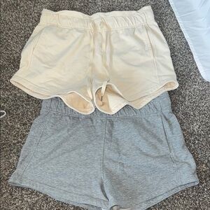 Cream and Gray Casual Shorts Set